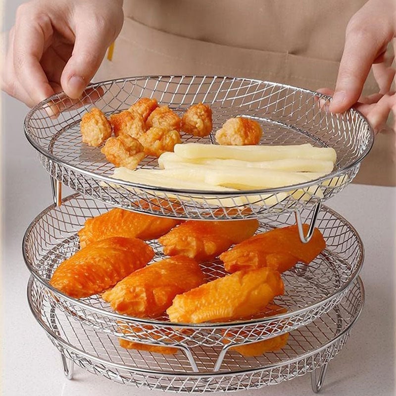 3-Tier Stackable Air Fryer Rack Stainless Steel | Even Air Circulation Grid Design | Cooks Multiple Foods at Once 8