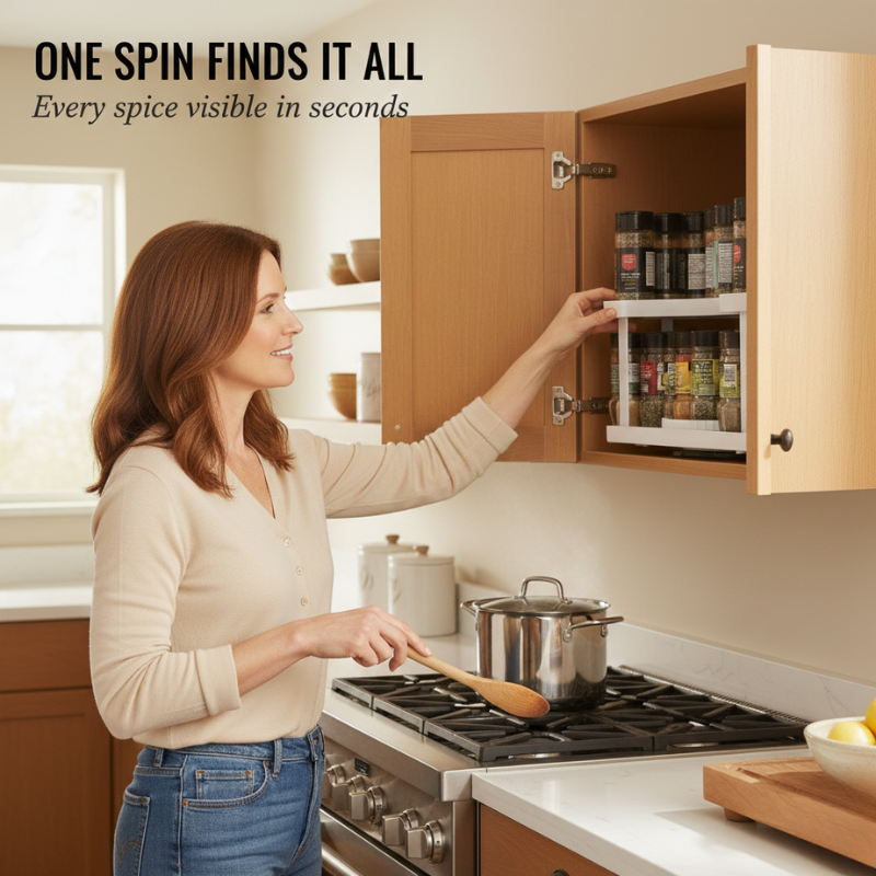 Rotating Spice Rack D-Shaped, 27.4 x 33.8 x 19.1 cm | White or Grey | Dual Rotation, 4-Level Adjustable Height 2