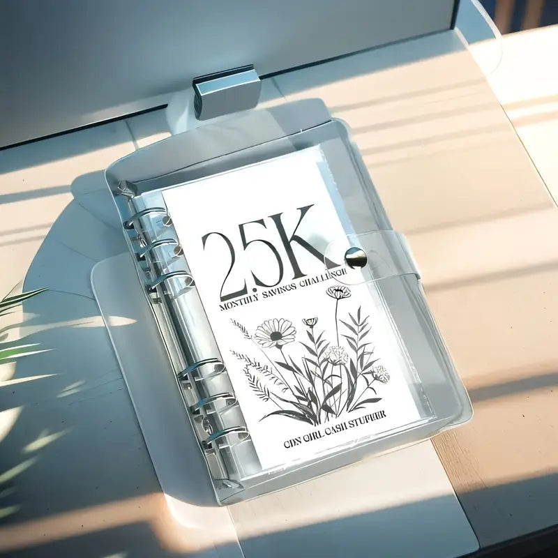 12-Month Envelope Savings Challenge Binder PP+PVC, 19 x 14 cm | Six-Hole Design | Waterproof, Dustproof, Scratch-Resistant 1
