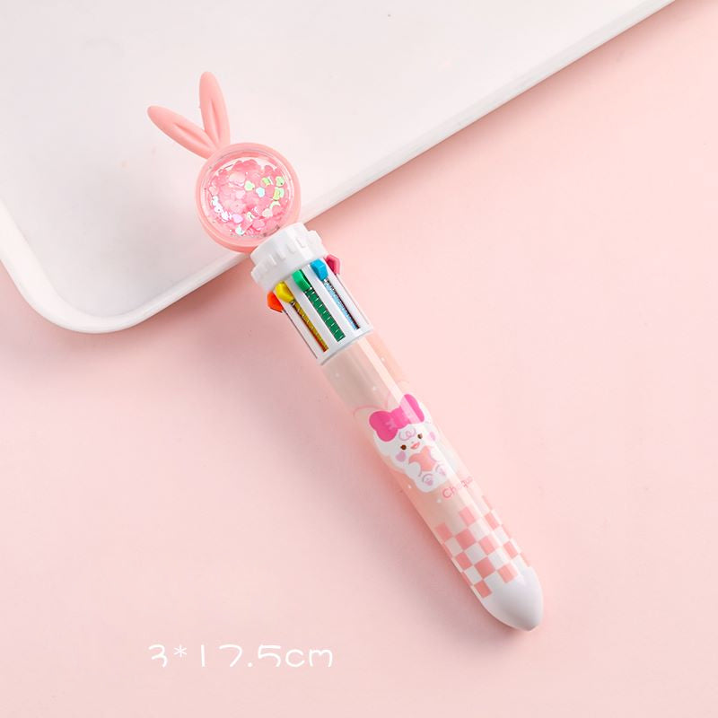 10-In-1 Rabbit Ballpoint Pen Plastic | Rotatable 3D Rabbit Top with 10 Ink Colours | Smooth Writing Gift for Women