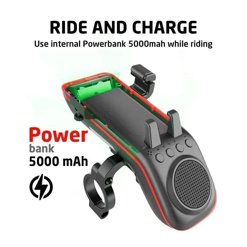 10-in-1 Bike Light for Cyclists | Bluetooth Speaker, Power Bank & Phone Mount | 5000mAh Battery, Handlebar Fit