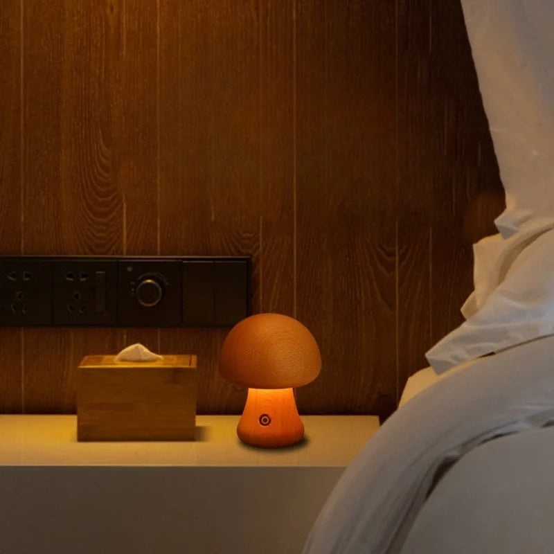 Wooden Mushroom Table Lamp Solid Wood | Cordless Rechargeable Dimmable Nightlight | Up to 10 Hours Warm White Glow 21