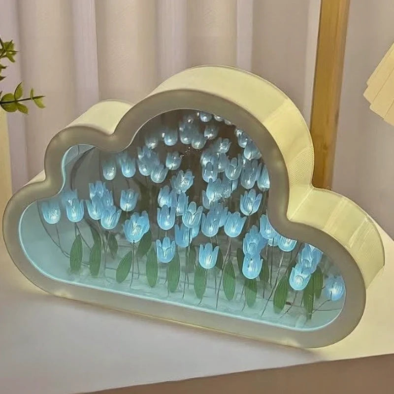 Tulip Cloud Night Light Acrylic | Mirrored Infinity Effect | 20 Warm White Tulips, Cordless, Medium & Large, 50-Hour Battery 3