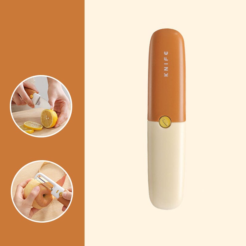 2-in-1 Peeler Cutter Stainless Steel Blade with Protective Sheath | Compact Kitchen Tool | Green, Orange, Grey 16