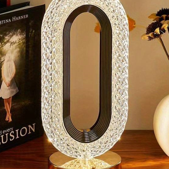 Crystal-Effect Table Lamp, Metal Base, 26 cm | Patterned Faceted Design | Rechargeable USB-C, Touch Dimmable, 3 Colour Modes 10