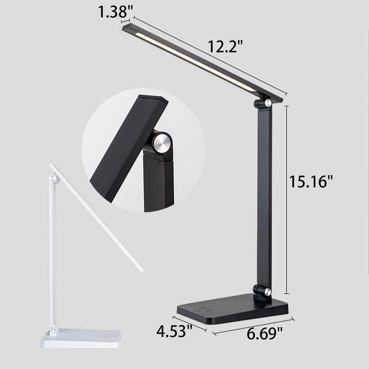 Foldable LED Desk Lamp Aluminium | Touch Dimmer, USB Powered | Adjustable Folding Arm, 700 Lumens, Black or White 7