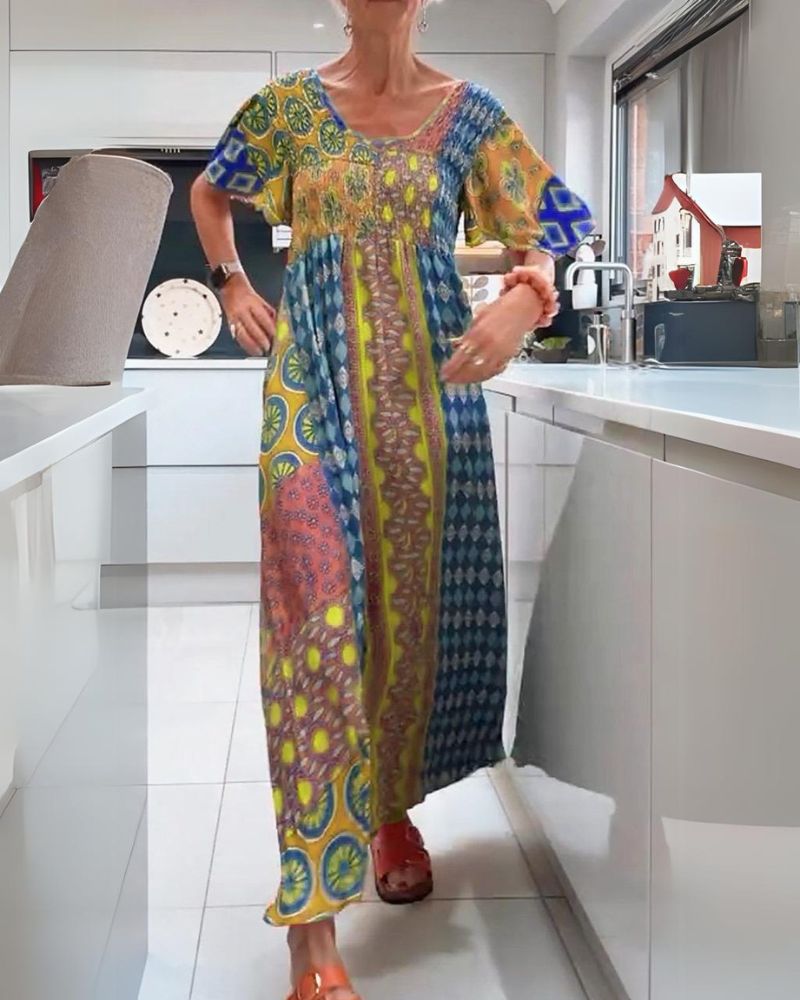 Boho Floral Midi Dress for Women with Relaxed A-Line Silhouette - Plus Size Available 6