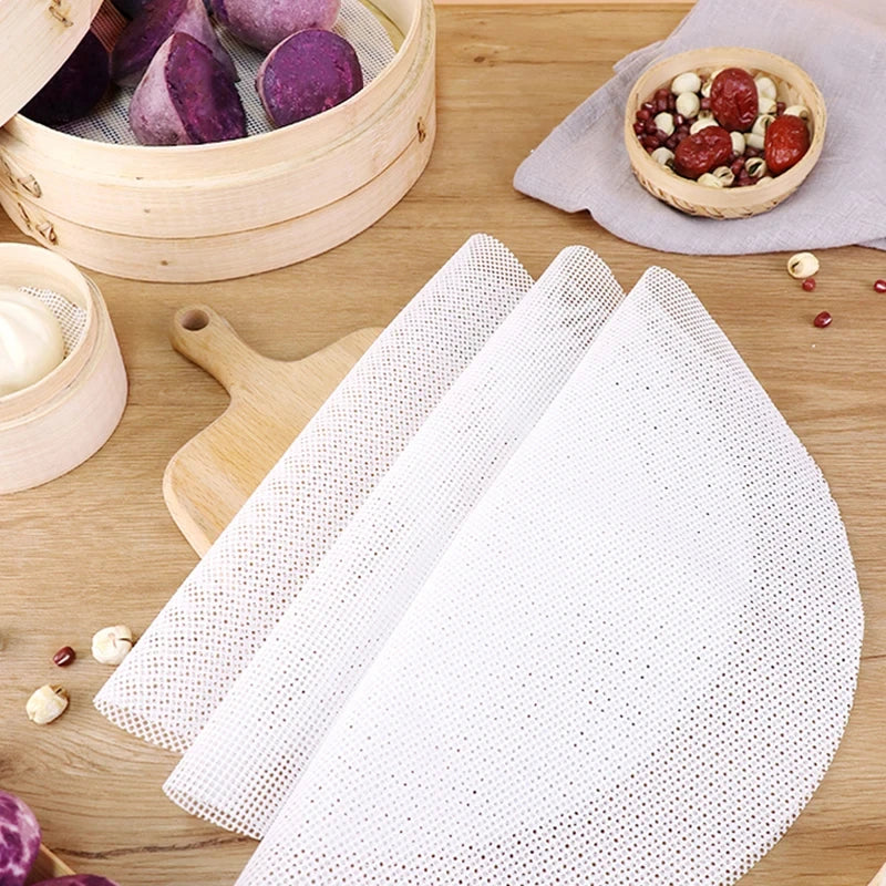 Silicone Steamer Liners Round 8/10/12 Inch | Set of 10, Non-Stick Mesh | Reusable Dehydrator Mats for Steaming & Baking 3