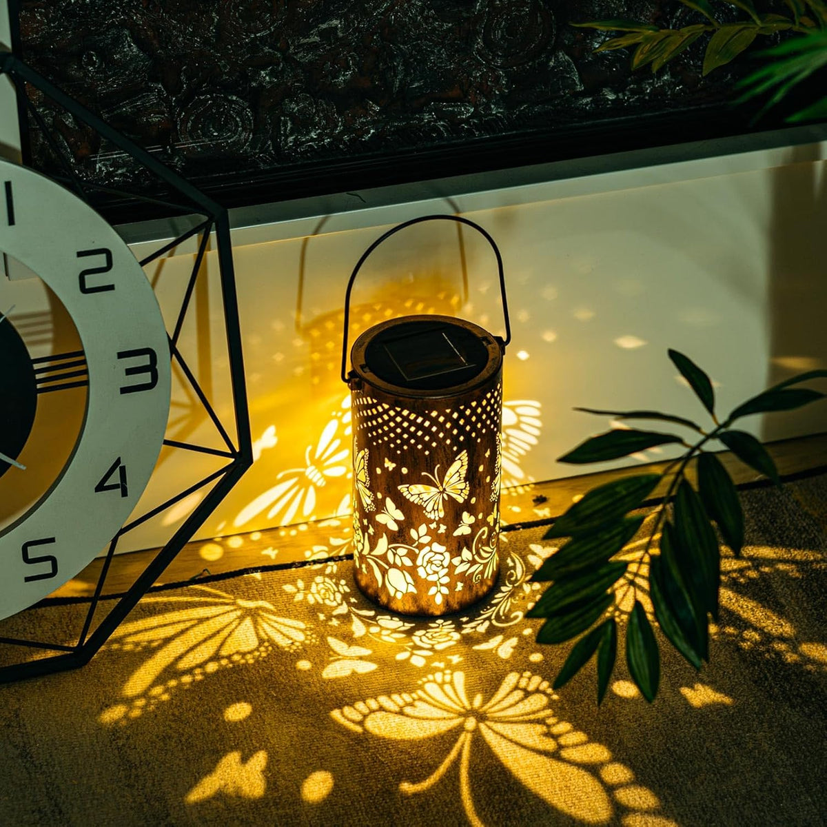 Solar Silhouette Lantern Iron | 30 x 10 cm, Sun Flower or Butterfly Cutout | IP55 Weatherproof, 8-12 Hour Warm White Glow 6