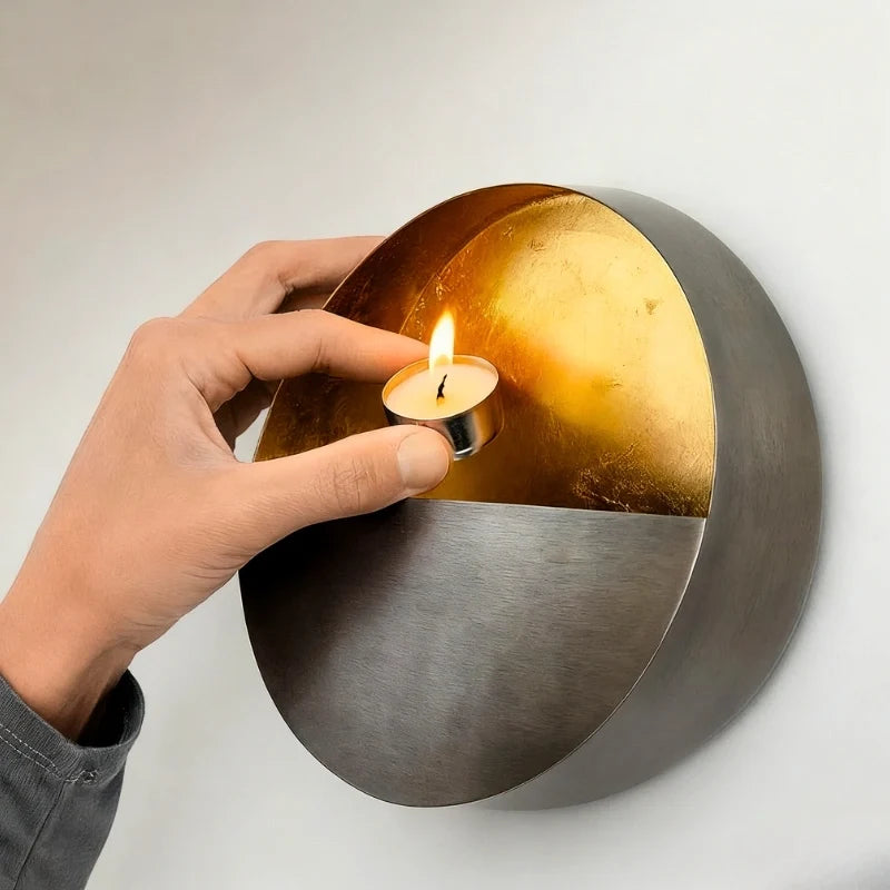 Wall Candle Holder Iron 20.5 x 8 cm | Hand-Hammered Gold Interior | Reflects Candlelight for Warm Ambient Glow 9