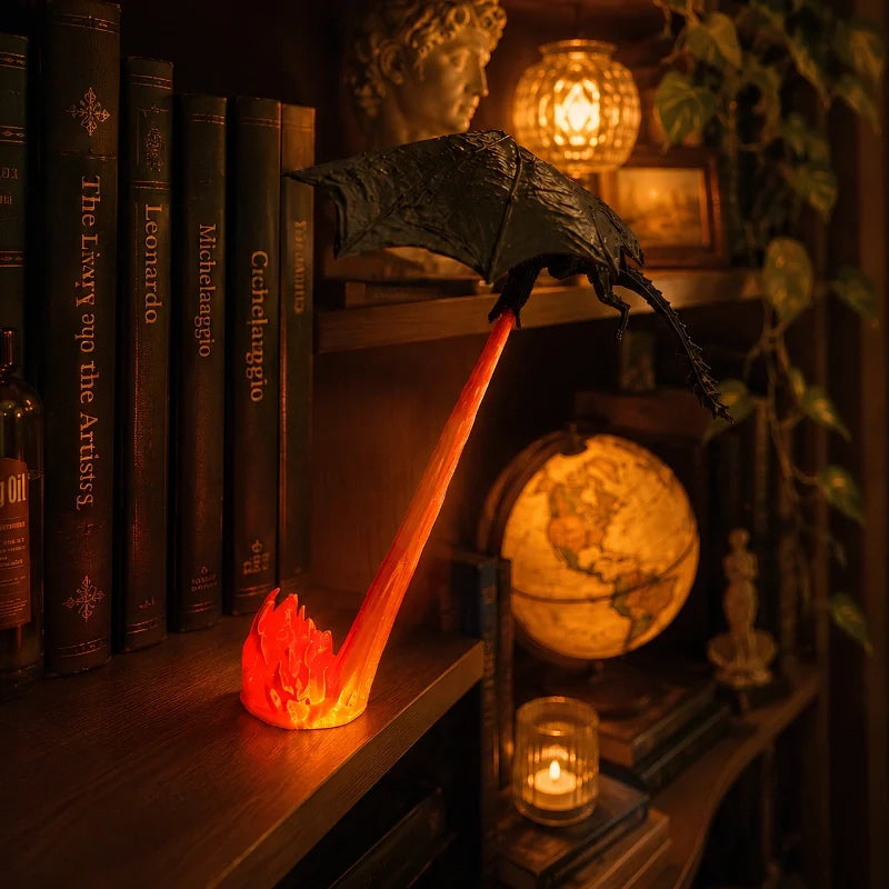 Dragon Night Light | Flying Dragon Silhouette with Fire-Breathing Illusion | Cordless, 3D-Printed PLA, Large or Small 2