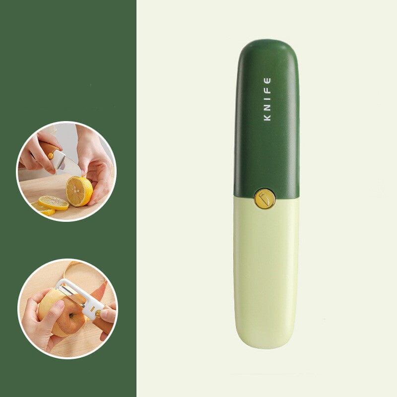 2-in-1 Peeler Cutter Stainless Steel Blade with Protective Sheath | Compact Kitchen Tool | Green, Orange, Grey 1