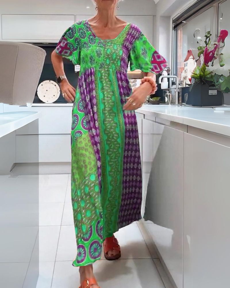 Boho Floral Midi Dress for Women with Relaxed A-Line Silhouette - Plus Size Available 5