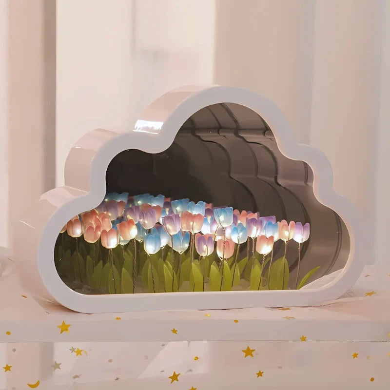 Tulip Cloud Night Light Acrylic | Mirrored Infinity Effect | 20 Warm White Tulips, Cordless, Medium & Large, 50-Hour Battery 5