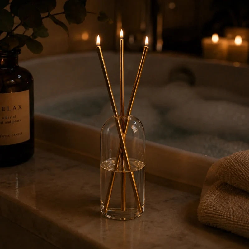 Refillable Oil Candles, Glass & Stainless Steel, Set of 3 | Black, Gold or Silver Finish | No Melting Wax, No Drips 8