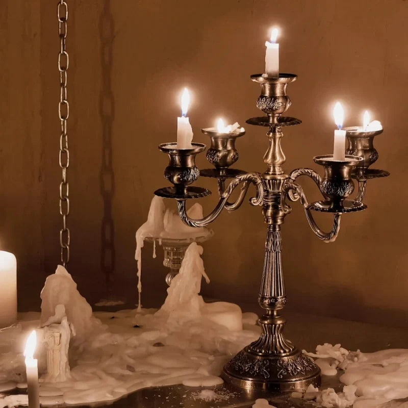 5-Arm Candle Holder Alloy Adjustable Arms Floral Detail with Weighted Base 3