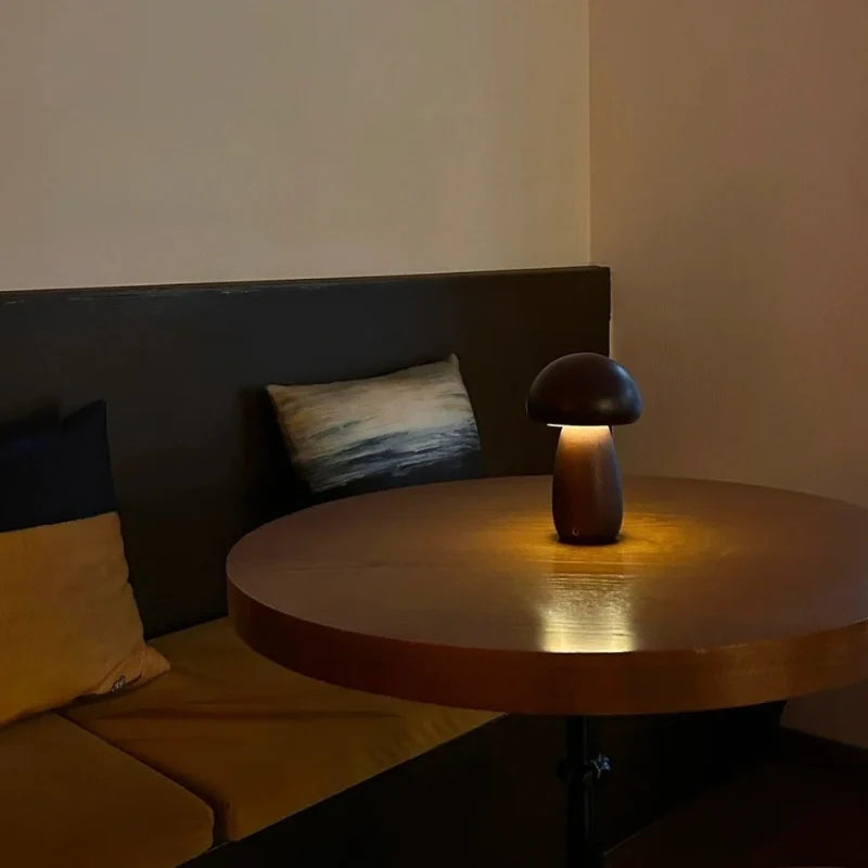 Wooden Mushroom Table Lamp Solid Wood | Cordless Rechargeable Dimmable Nightlight | Up to 10 Hours Warm White Glow 17