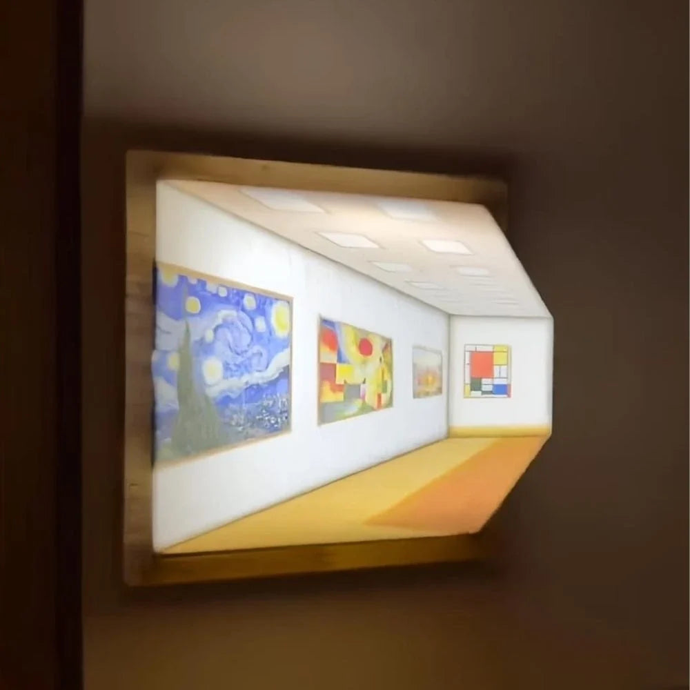 3D Wall Light Panel Wood & PVC 13.8 x 12 cm | 3 Colour Modes, Touch Control | Rechargeable, Cordless, Velcro Mount 9