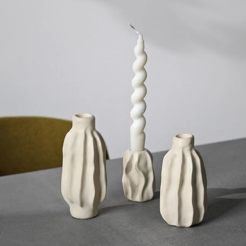 Rippled Ceramic Candle Holder, 8-15 cm | Hand-Crafted Matte Finish, 4 Sizes | Fits Taper Candles, Sold Individually or as Set of 4 6