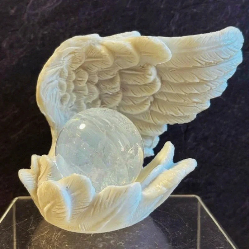 Angel Wing Candle Holder, Resin, 10 x 8 x 6 cm | White or Black | Sculpted Feathers Cast Soft Flickering Light 14