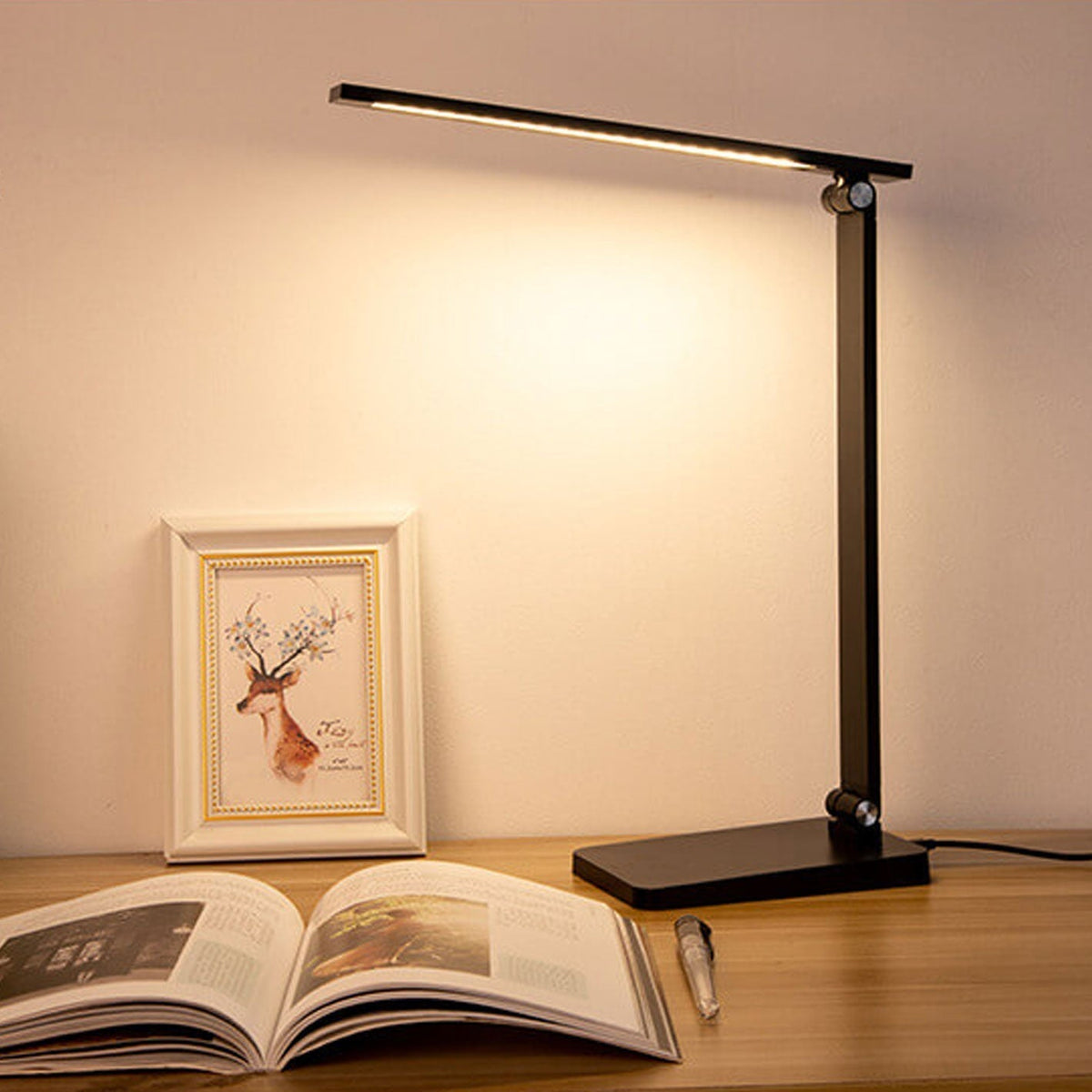 Foldable LED Desk Lamp Aluminium | Touch Dimmer, USB Powered | Adjustable Folding Arm, 700 Lumens, Black or White 13