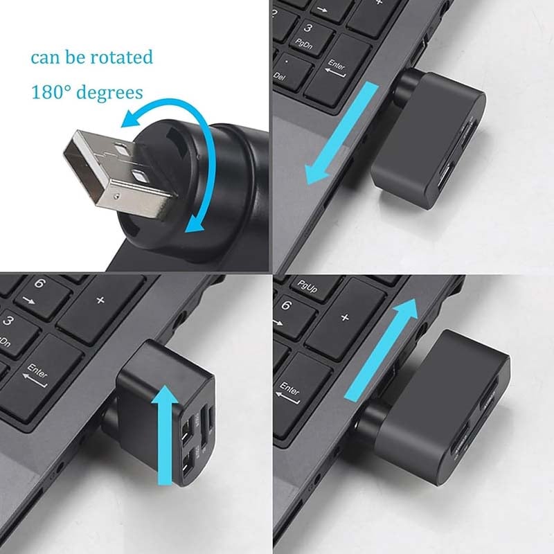 4-in-1 Rotating USB Hub Card Reader | USB 2.0 Transfer Up to 480Mbps | Reads SD/MicroSD Cards & USB Flash Drives 4