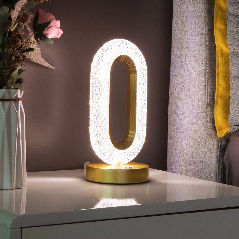 Crystal-Effect Table Lamp, Metal Base, 26 cm | Patterned Faceted Design | Rechargeable USB-C, Touch Dimmable, 3 Colour Modes 5