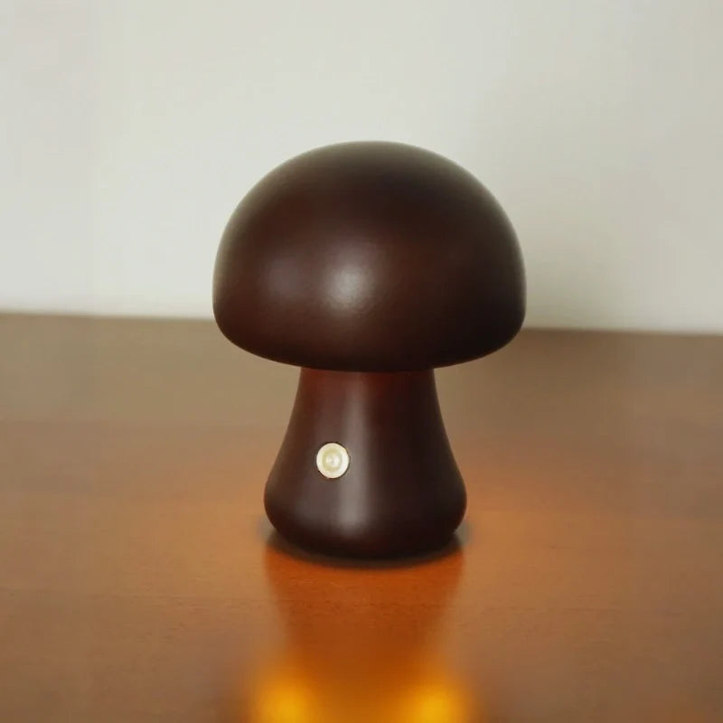 Wooden Mushroom Table Lamp Solid Wood | Cordless Rechargeable Dimmable Nightlight | Up to 10 Hours Warm White Glow 20