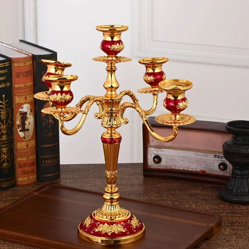5-Arm Candle Holder Alloy Adjustable Arms Floral Detail with Weighted Base 26