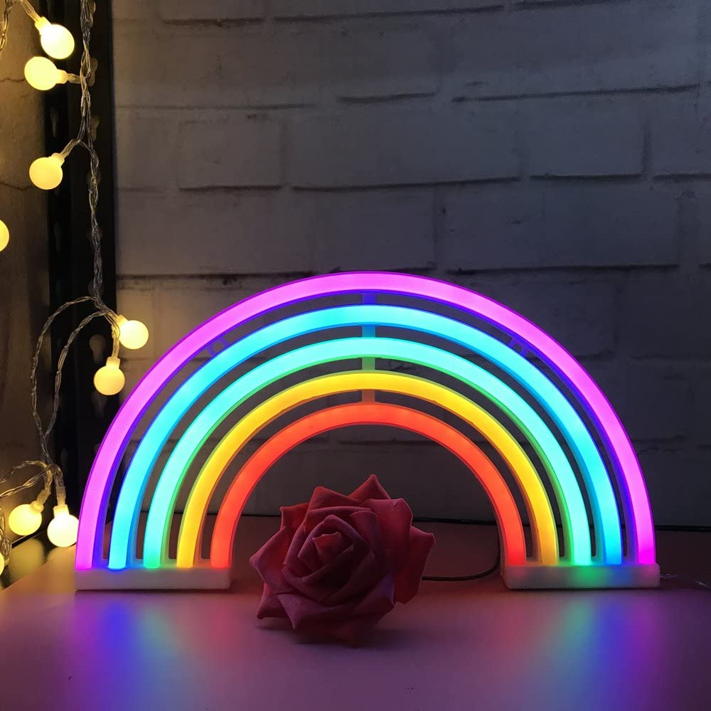 LED Rainbow Neon Sign | Dual Powered by USB or 3AA Batteries | Colourful Wall Decor for Bedroom, Gaming Room & Parties 1