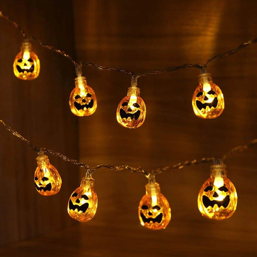 LED Pumpkin String Lights for Halloween | Battery-Powered with Carved Smiley Faces | Warm Glow Indoor Outdoor Decor 2