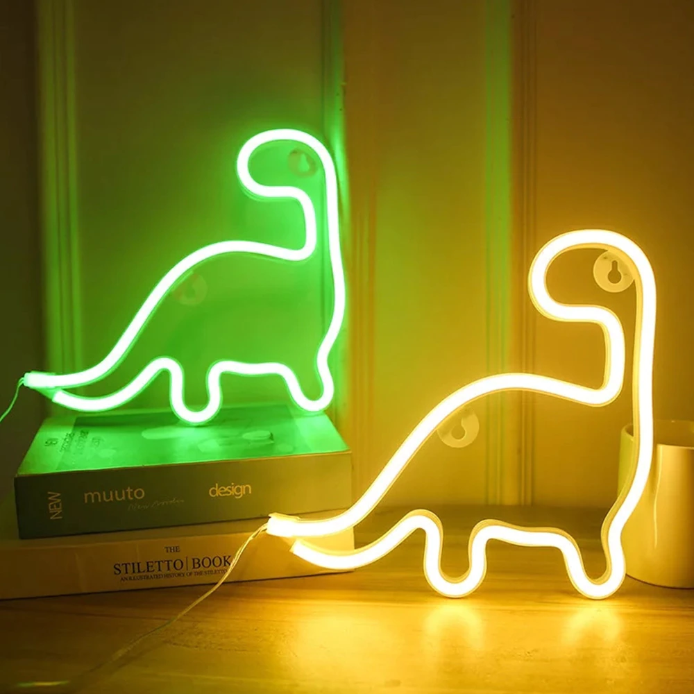 Neon Dinosaur LED Wall Light | USB or Battery Powered, Two Modes | Soft Glow Night Light for Bedroom, Gaming or Gifting 5
