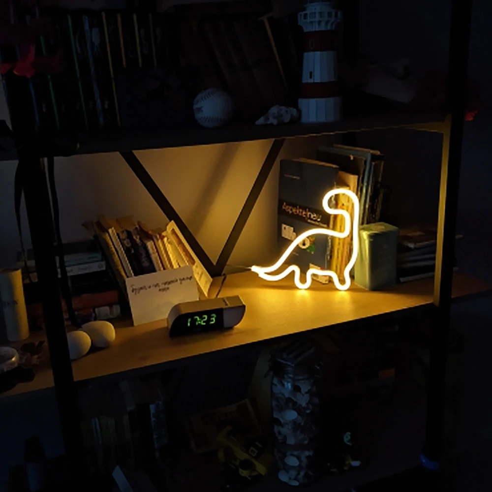 Neon Dinosaur LED Wall Light | USB or Battery Powered, Two Modes | Soft Glow Night Light for Bedroom, Gaming or Gifting 7