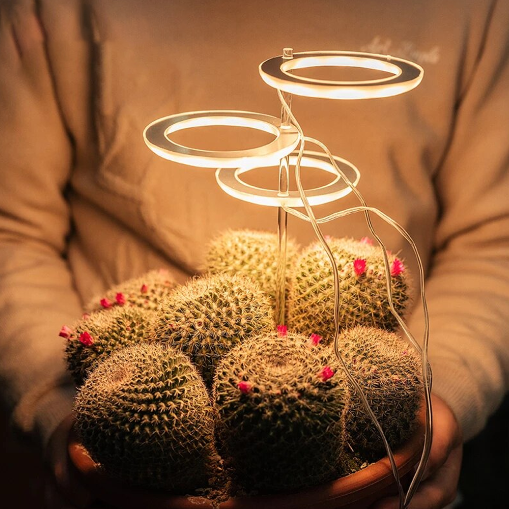 Grow Light for Indoor Plants ABS & Aluminium | 1-3 Ring Light Heads with USB Power | Low Voltage Sun-Yellow Spectrum 7
