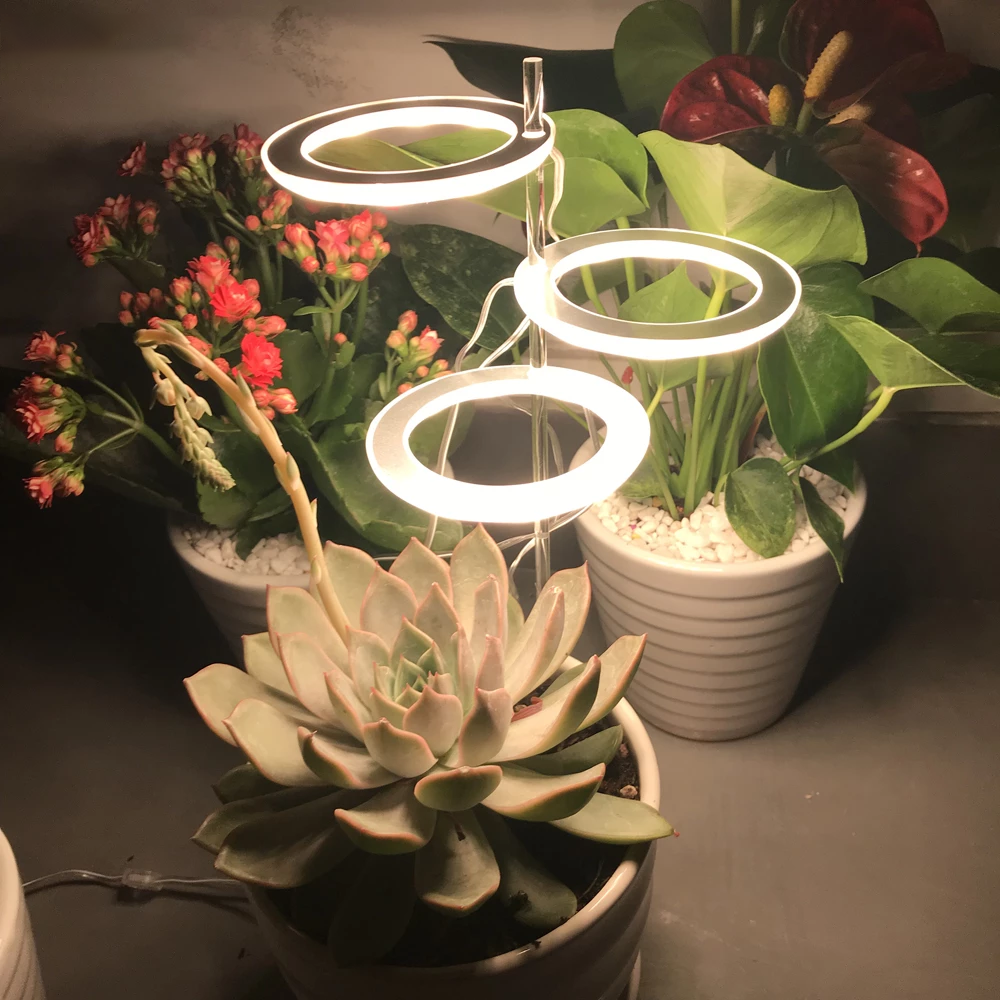 Grow Light for Indoor Plants ABS & Aluminium | 1-3 Ring Light Heads with USB Power | Low Voltage Sun-Yellow Spectrum 5
