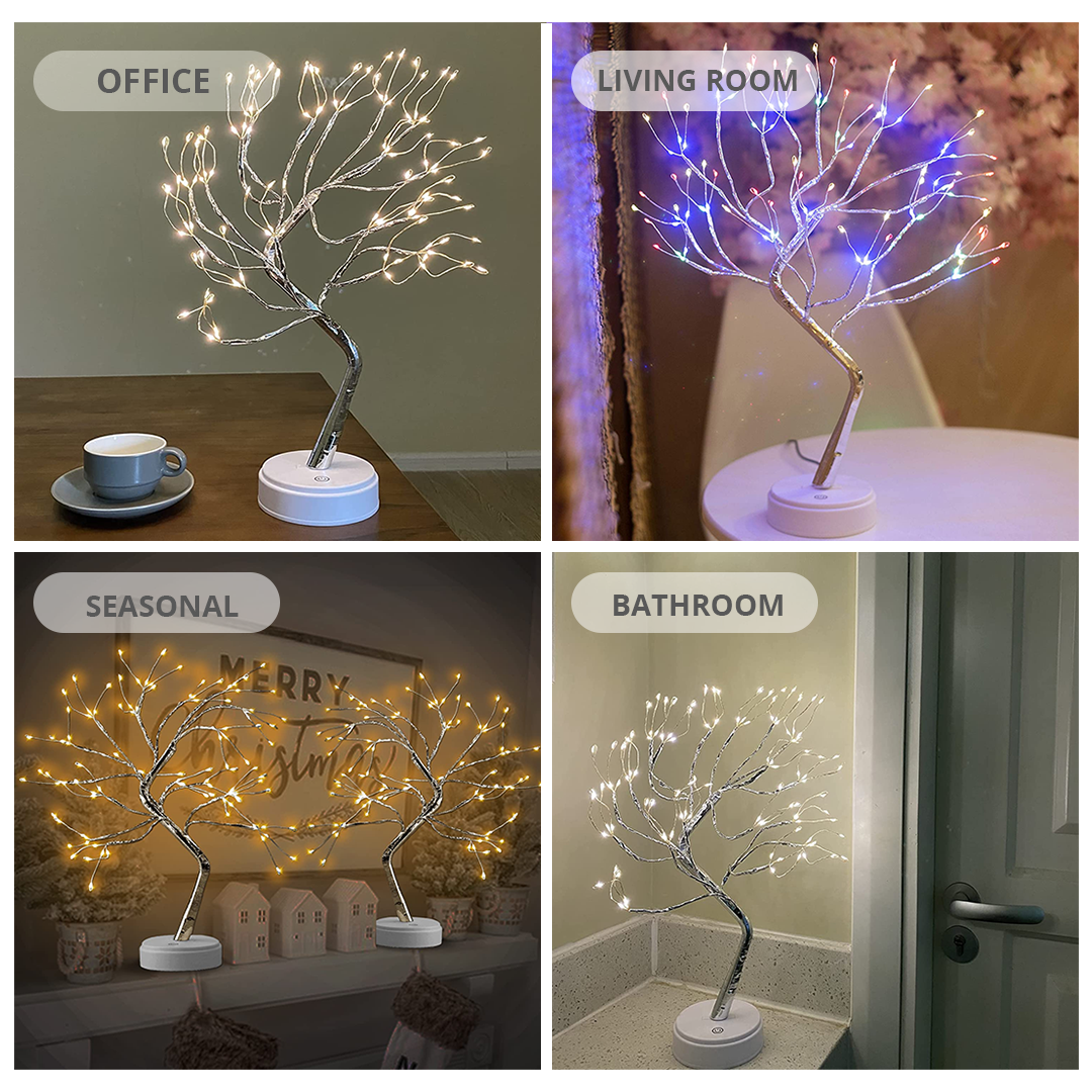 LED Fairy Light Tree Lamp | 108 Bendable Branch Lights, Flexible Design | Cordless Dual-Power Décor for Home and Garden 8