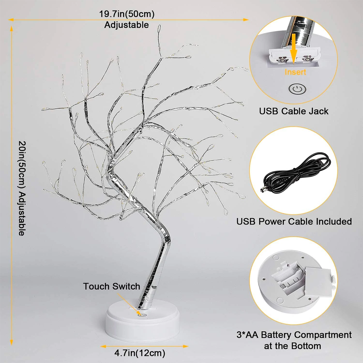 LED Fairy Light Tree Lamp | 108 Bendable Branch Lights, Flexible Design | Cordless Dual-Power Décor for Home and Garden 9
