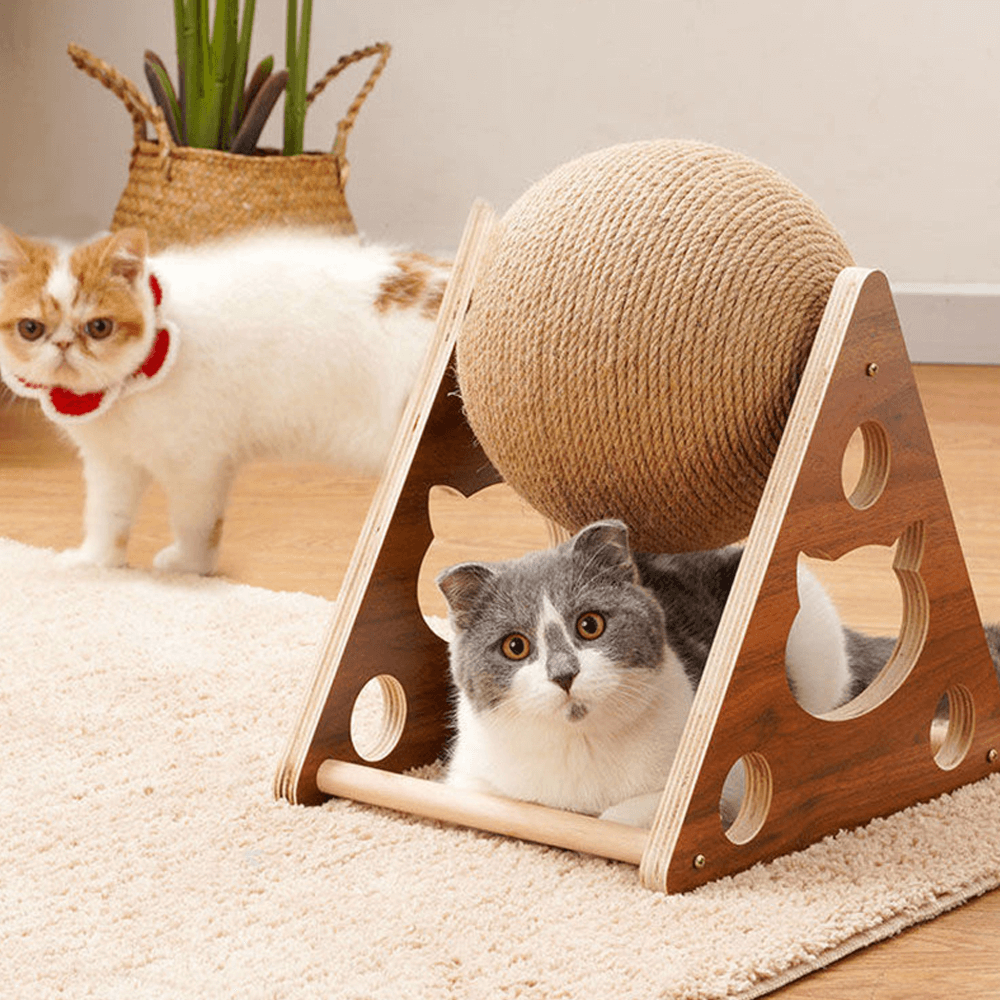 Cat Scratching Ball Toy Hemp Rope | Spinning Exercise Ball & Wooden Stand | Protects Men's Furniture From Scratches 5