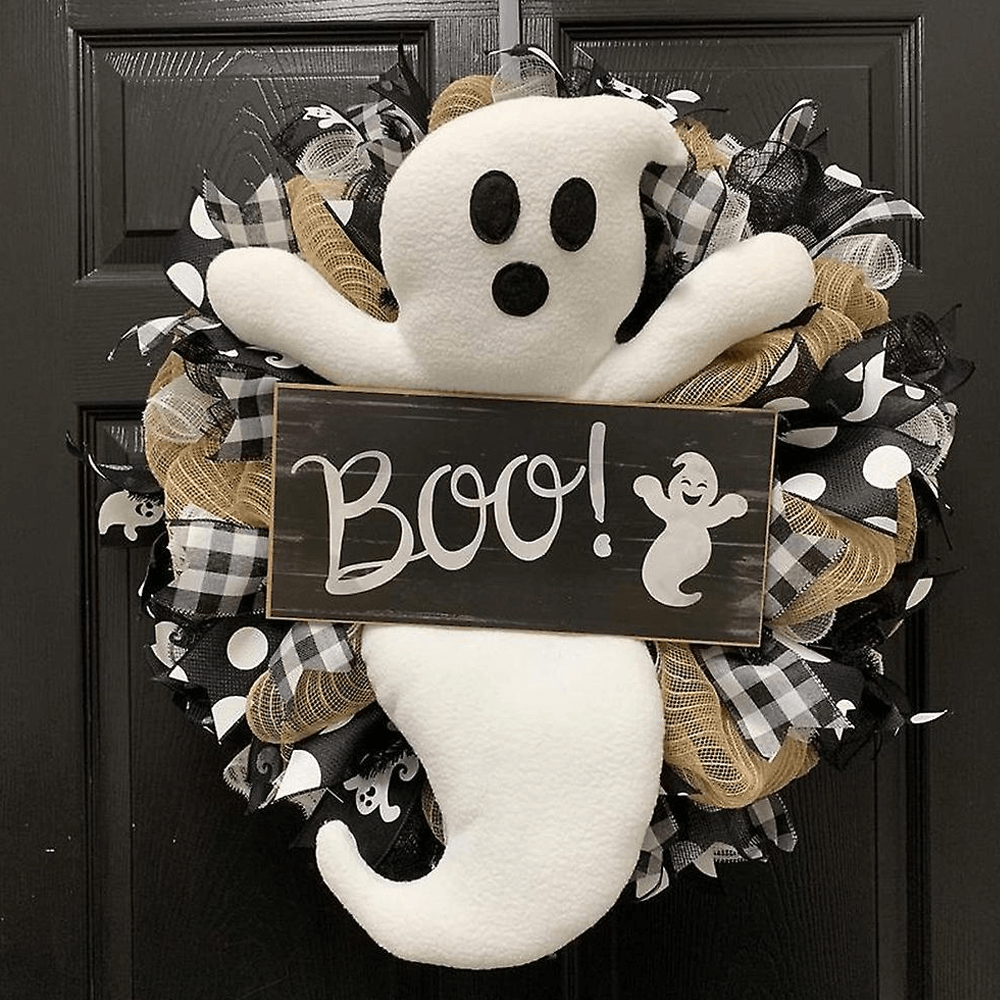Ghost Wreath Halloween Decoration | Front Door & Wall Hanging Décor | Weather-Resistant for Indoor and Outdoor Use 1