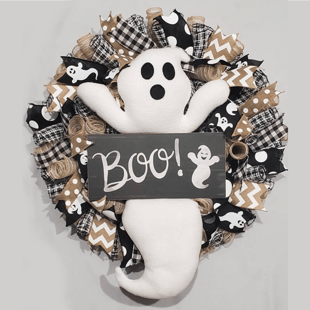 Ghost Wreath Halloween Decoration | Front Door & Wall Hanging Décor | Weather-Resistant for Indoor and Outdoor Use 3