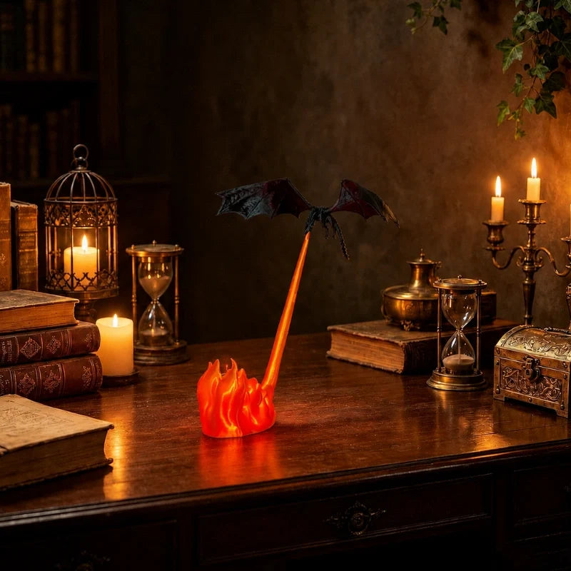 Dragon Night Light | Flying Dragon Silhouette with Fire-Breathing Illusion | Cordless, 3D-Printed PLA, Large or Small 4
