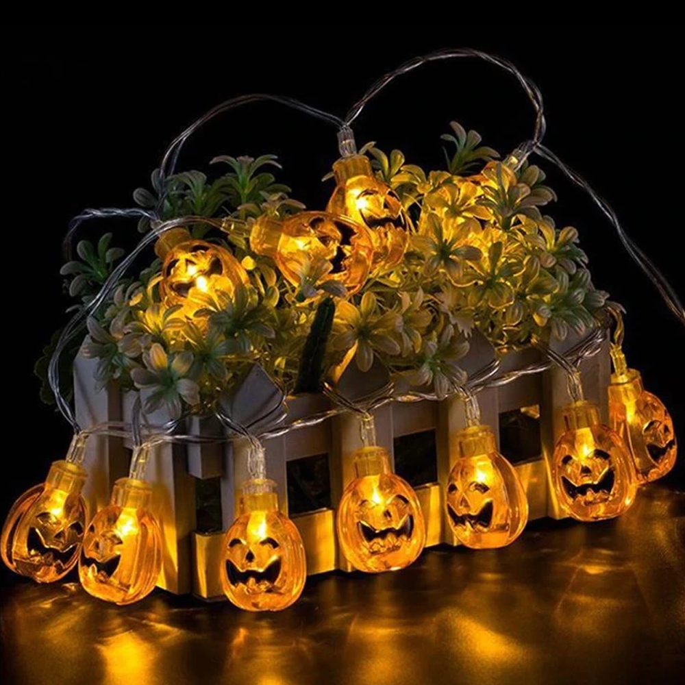 LED Pumpkin String Lights for Halloween | Battery-Powered with Carved Smiley Faces | Warm Glow Indoor Outdoor Decor 1
