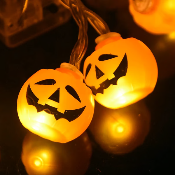 LED Pumpkin String Lights for Halloween | Battery-Powered with Carved Smiley Faces | Warm Glow Indoor Outdoor Decor 6