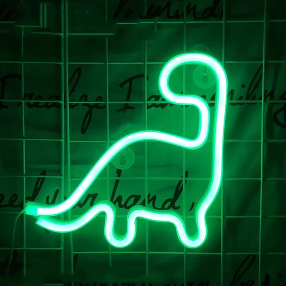 Neon Dinosaur LED Wall Light | USB or Battery Powered, Two Modes | Soft Glow Night Light for Bedroom, Gaming or Gifting 3