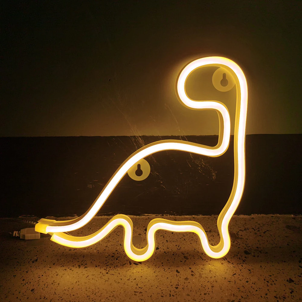 Neon Dinosaur LED Wall Light | USB or Battery Powered, Two Modes | Soft Glow Night Light for Bedroom, Gaming or Gifting 2