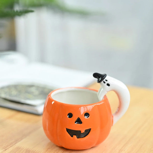 Pumpkin Shaped Coffee Mug Halloween Decoration | Ghost Handle Design | Ceramic Build Holds Coffee Tea Apple Cider 2