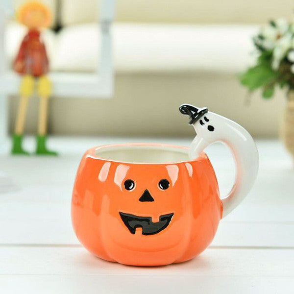 Pumpkin Shaped Coffee Mug Halloween Decoration | Ghost Handle Design | Ceramic Build Holds Coffee Tea Apple Cider 3