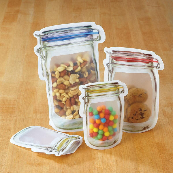 Reusable Storage Bags 10-Pack | Stand-Up Mason Jar Design | Dishwasher-Safe Pantry, Fridge & On-the-Go Snack Storage 2
