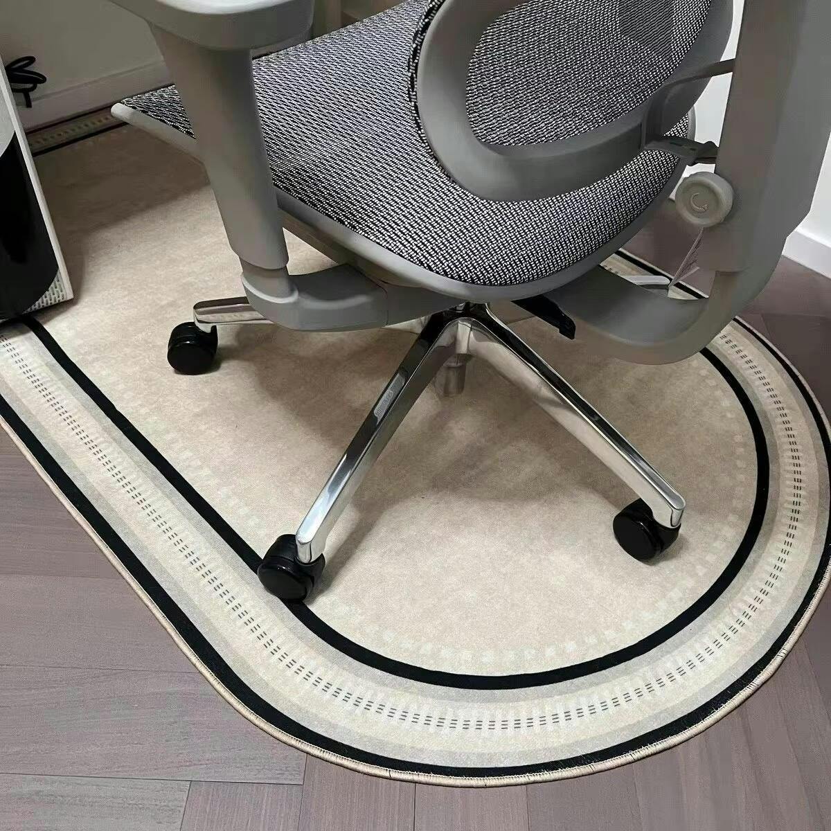 Office Chair Mat Polyester Fleece | Non-Slip Backing & Geometric Border Design | Protects Floors from Scratches & Wear 1