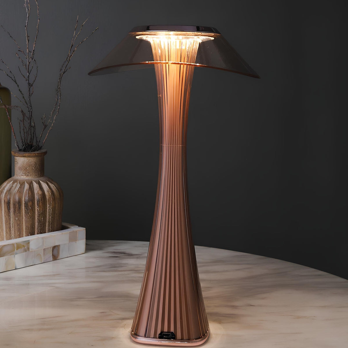 Cordless Table Lamp ABS 27.4 x 15.1 x 7.8 cm | Rose Gold or Black, Curved Design | Rechargeable, 3-Colour Dimmable Light 13